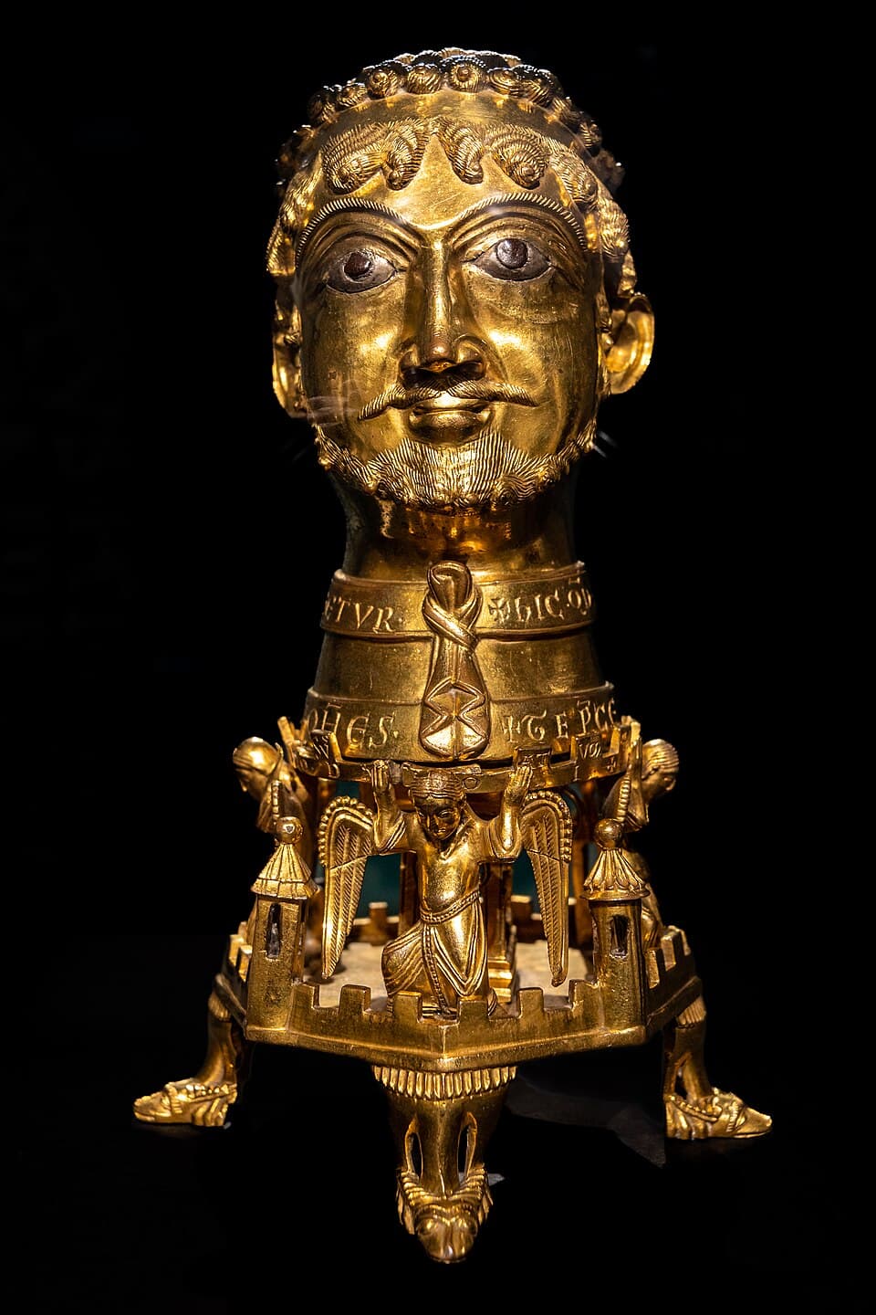 The Cappenberger Kopf, a gilded bronze reliquary bust from the 12th century commissioned by Otto of Cappenberg, long wrongly identified as a portrait of Frederick I Barbarossa.