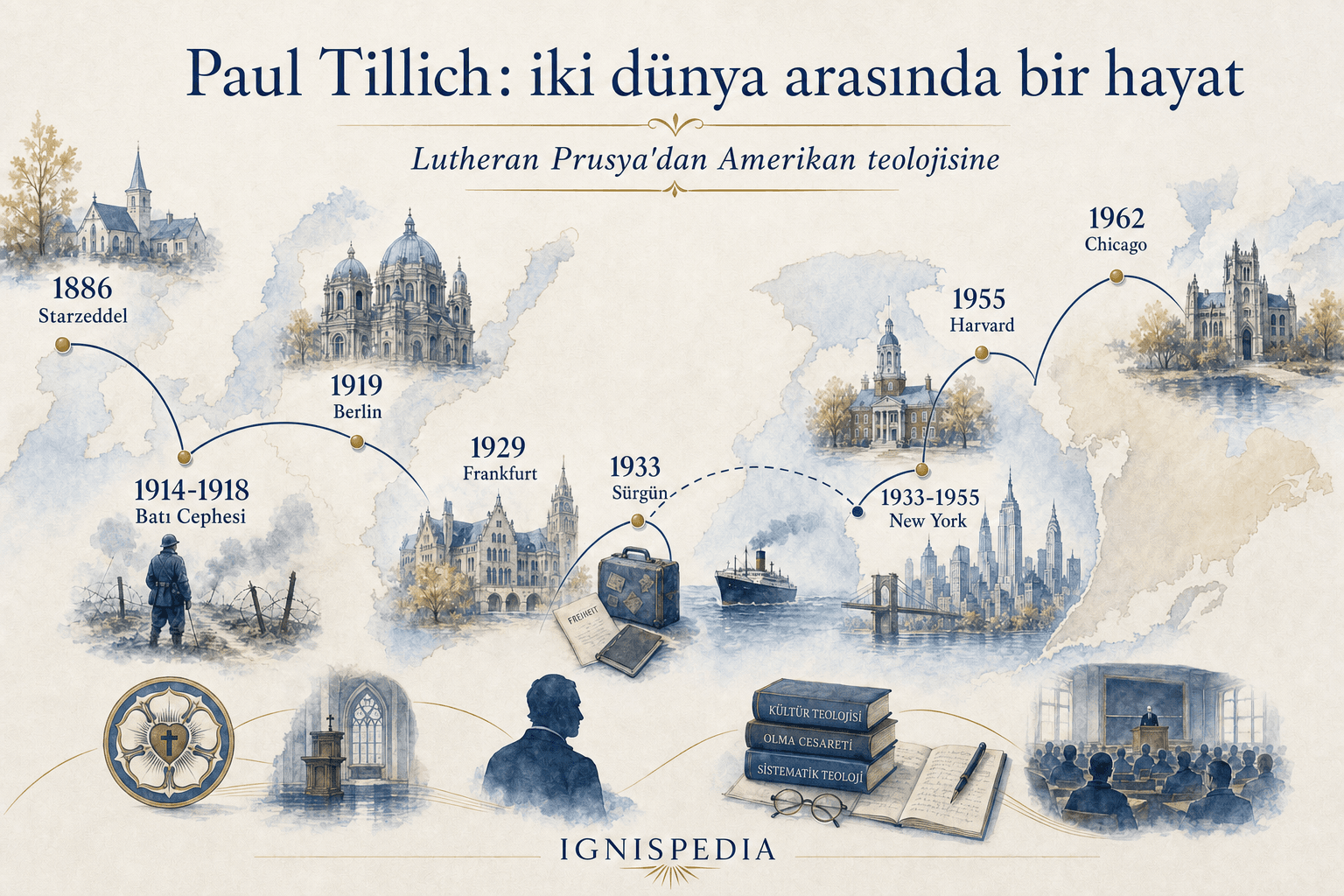 Bilgi grafiği — Paul Tillich'in biyografik rotası, Starzeddel'den New Harmony'ye