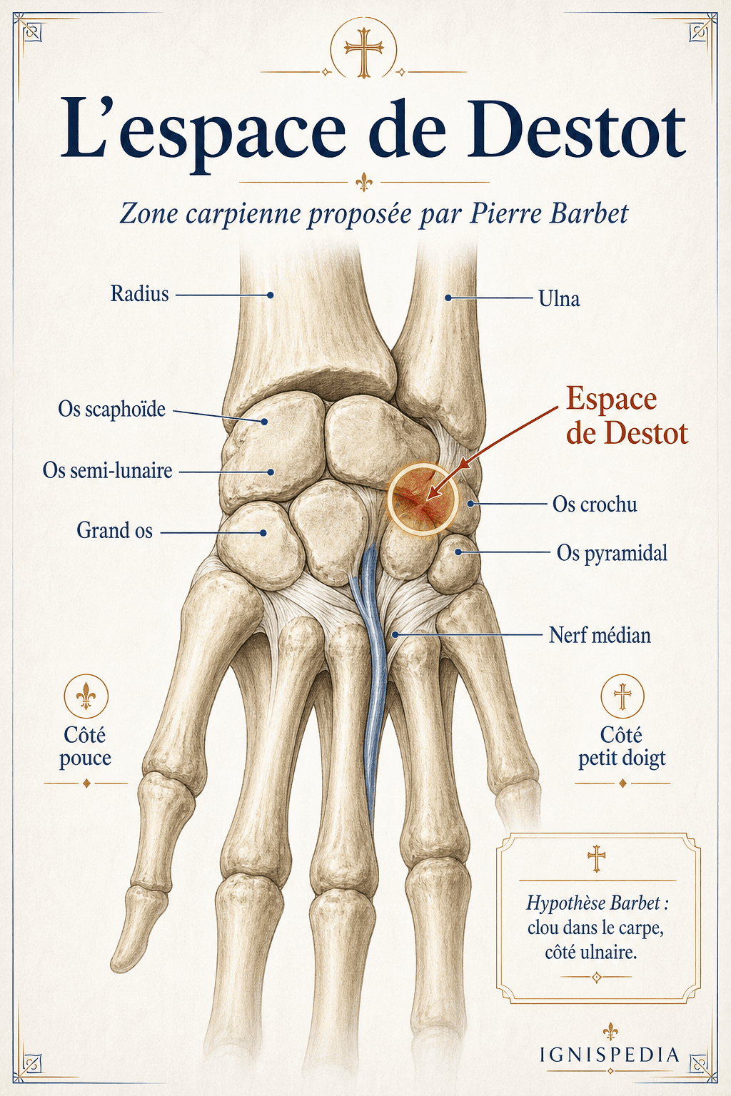 Diagramme de l'espace de Destot au niveau du carpe (poignet)