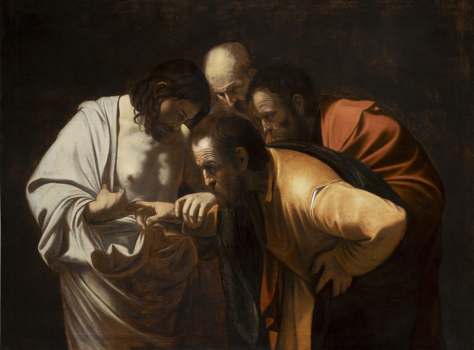 Caravaggio, Incredulità di san Tommaso: Tommaso tocca la ferita