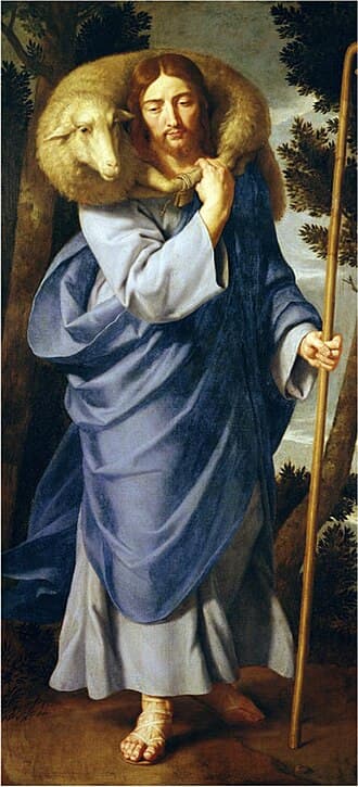 Christ the Good Shepherd carrying a sheep on his shoulders, painting attributed to Jean-Baptiste de Champaigne