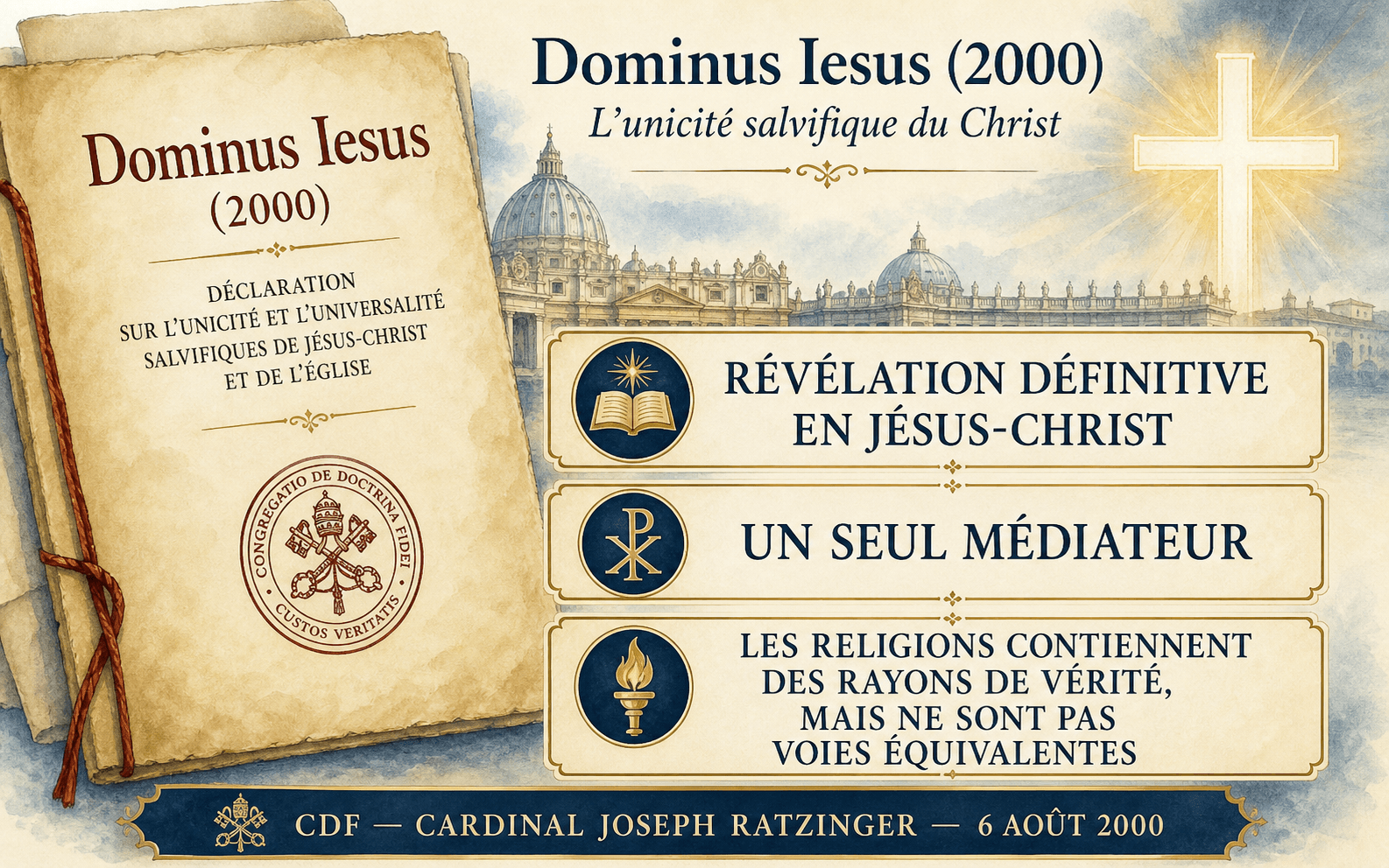 Infographie sur Dominus Iesus et l'unicité salvifique du Christ.