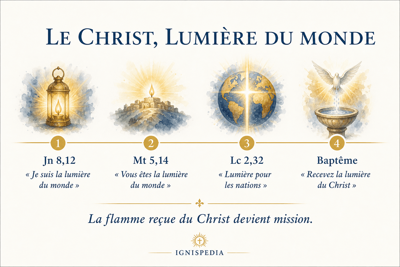 Friso bíblico que mostra Cristo luz do mundo, a luz dada aos batizados e o círio do batismo