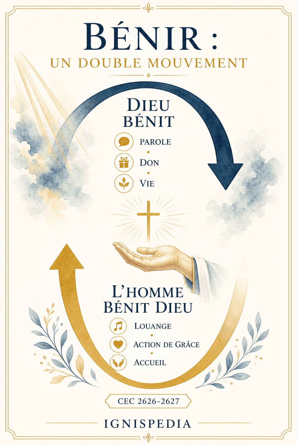Infografik: Segnen als doppelte Bewegung, Gott segnet und der Mensch segnet Gott