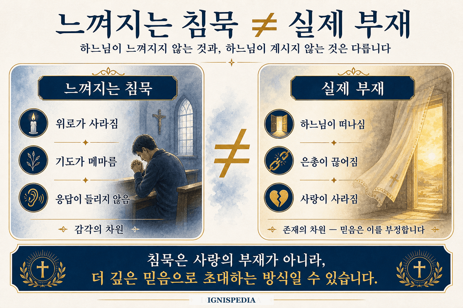 인포그래픽: 하느님의 느껴지는 침묵과 신앙이 불가능하다고 말하는 실제 부재의 차이