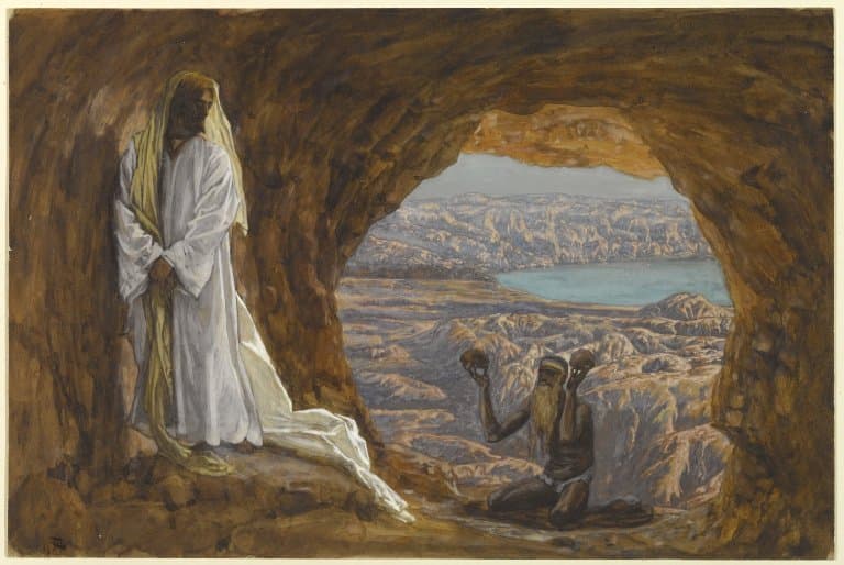Christ fasting forty days in the desert, tempted by Satan