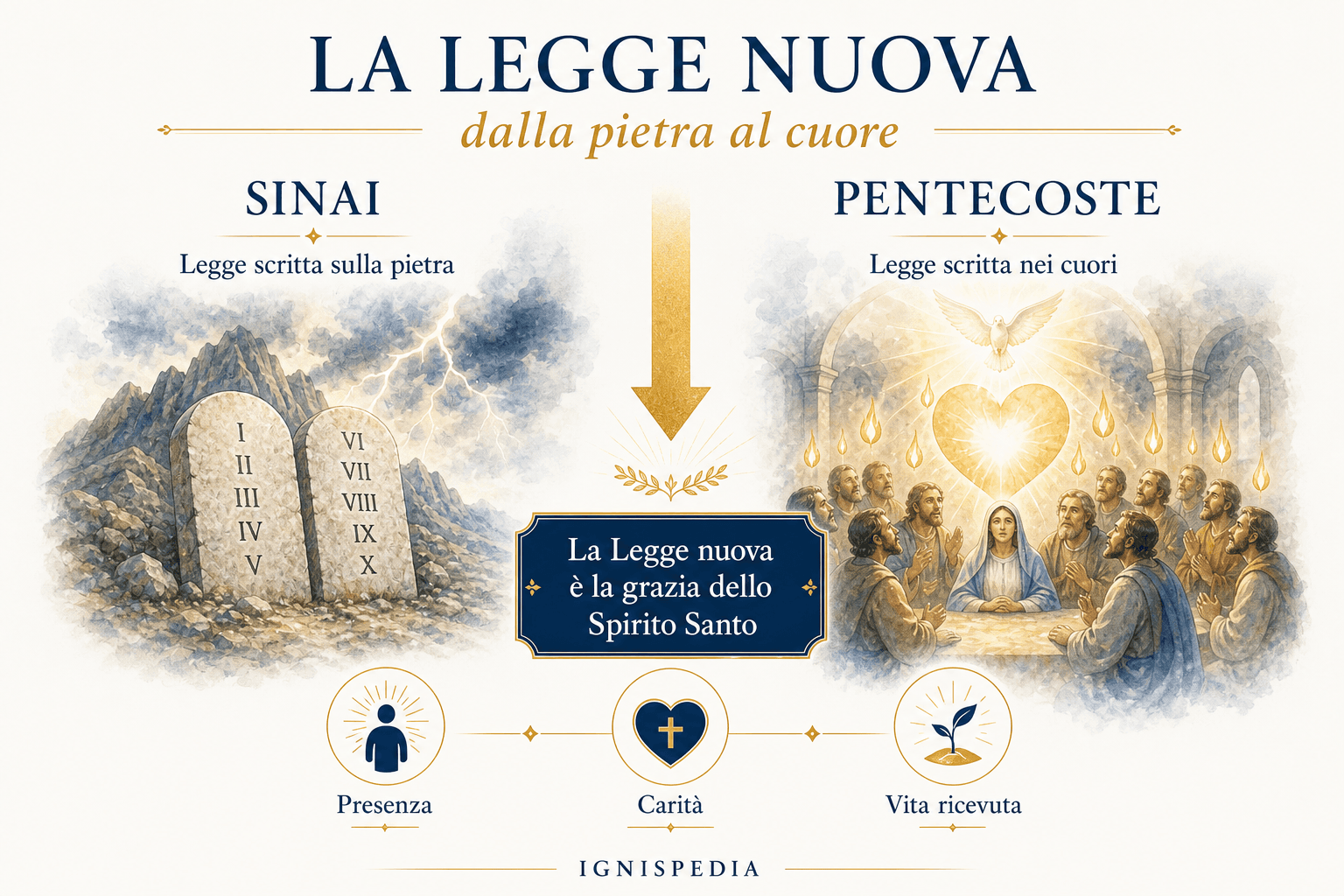 Confronto tra la Legge data al Sinai sulla pietra e la Legge nuova scritta nei cuori dallo Spirito Santo