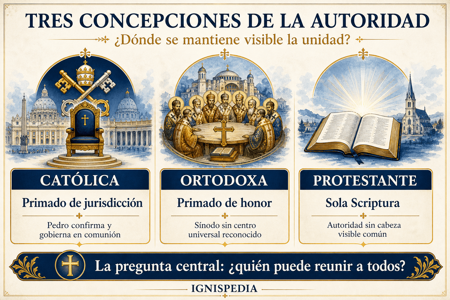 Infografía — el lugar del papa según católicos, ortodoxos y protestantes