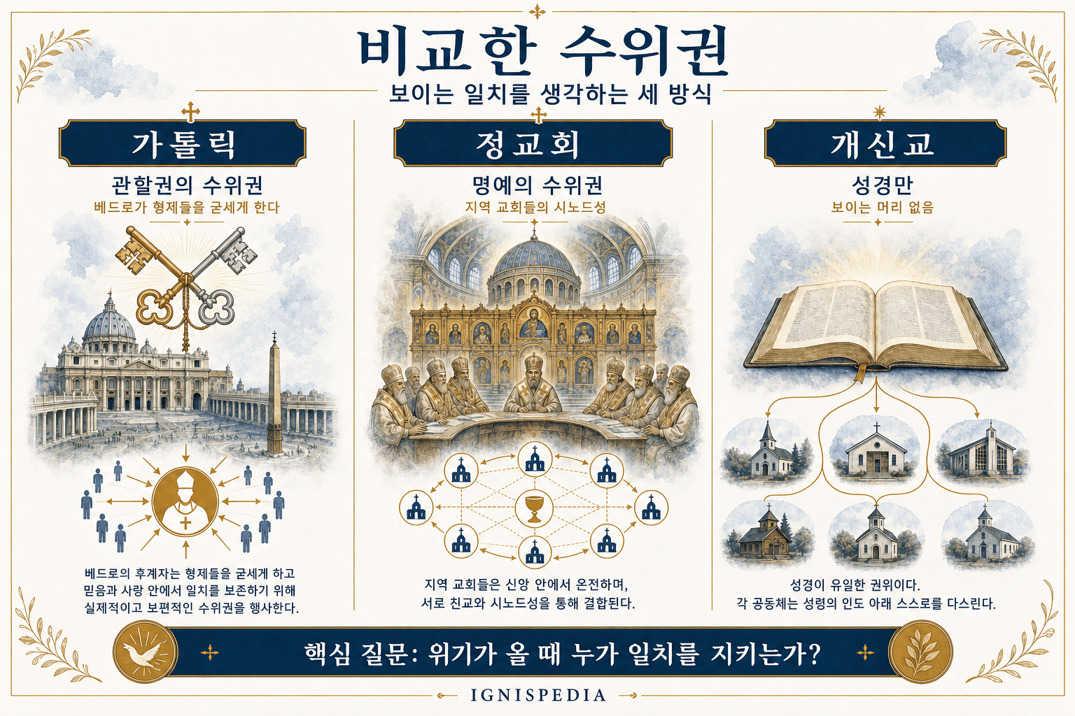 가톨릭, 정교회, 개신교에 따른 교황의 위치 인포그래픽