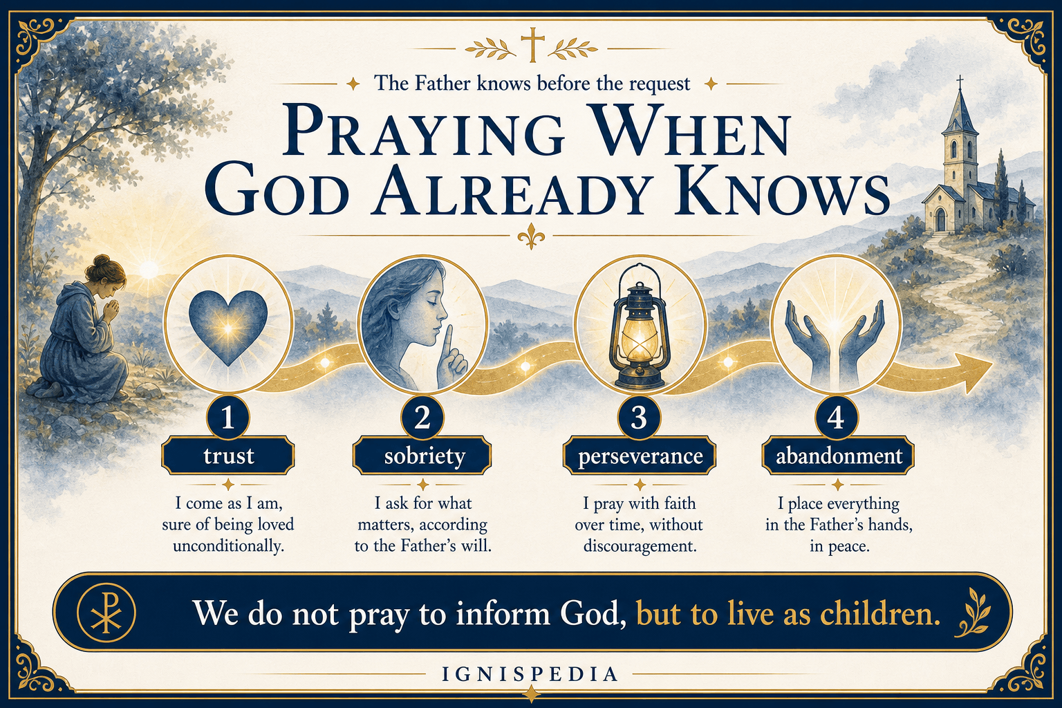 Infographic: trust, sobriety, perseverance, and surrender in prayer