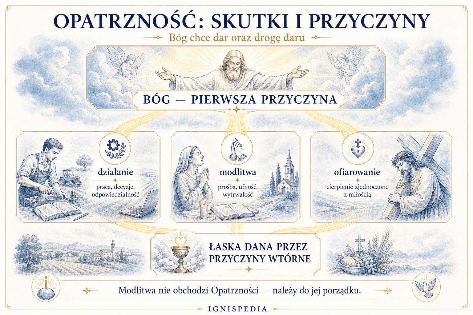 Schemat Opatrzności: Bóg jako przyczyna pierwsza działająca przez przyczyny wtórne, w tym modlitwę