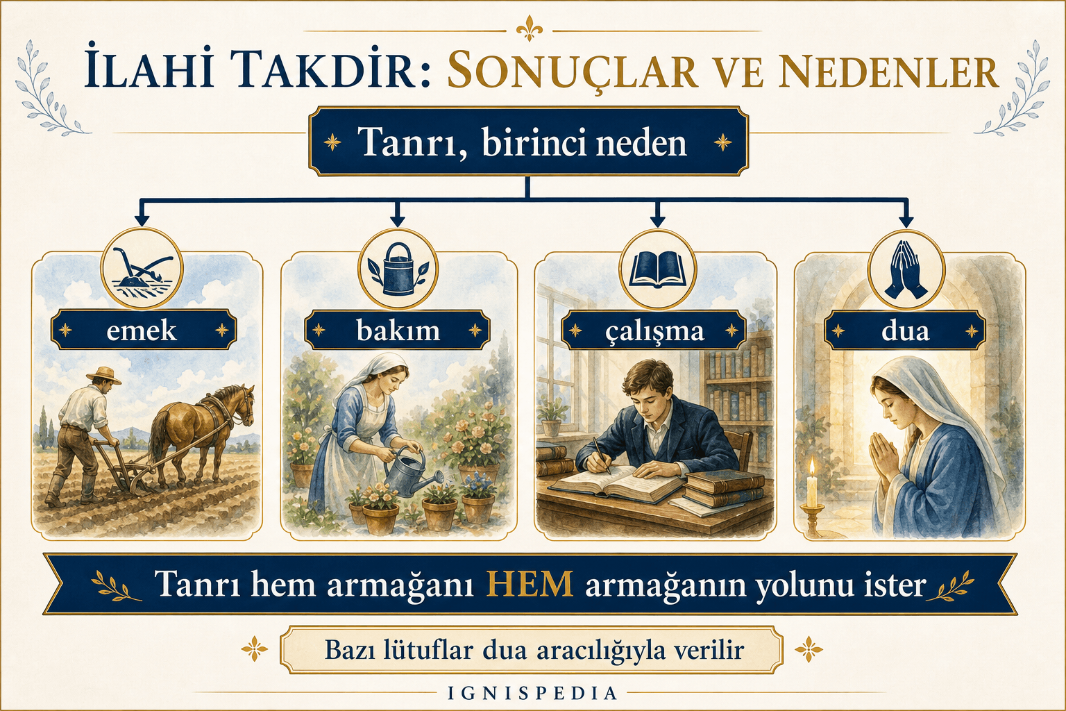 Takdir şeması: Tanrı birinci neden, dua dahil ikincil nedenlerle hareket eder