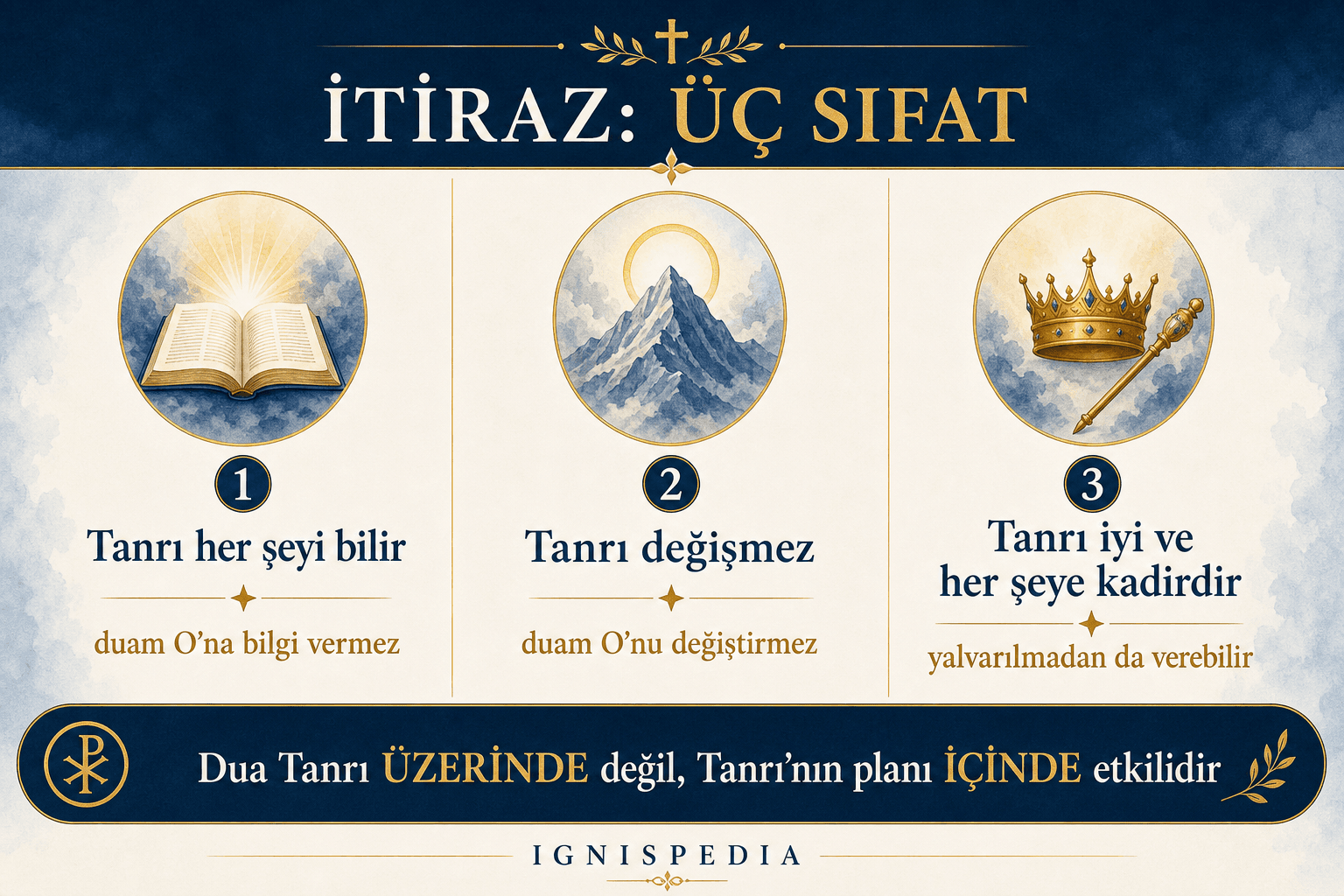 Şema: itirazda çağrılan üç ilahi sıfat ve bunların ters yüz edilmesi