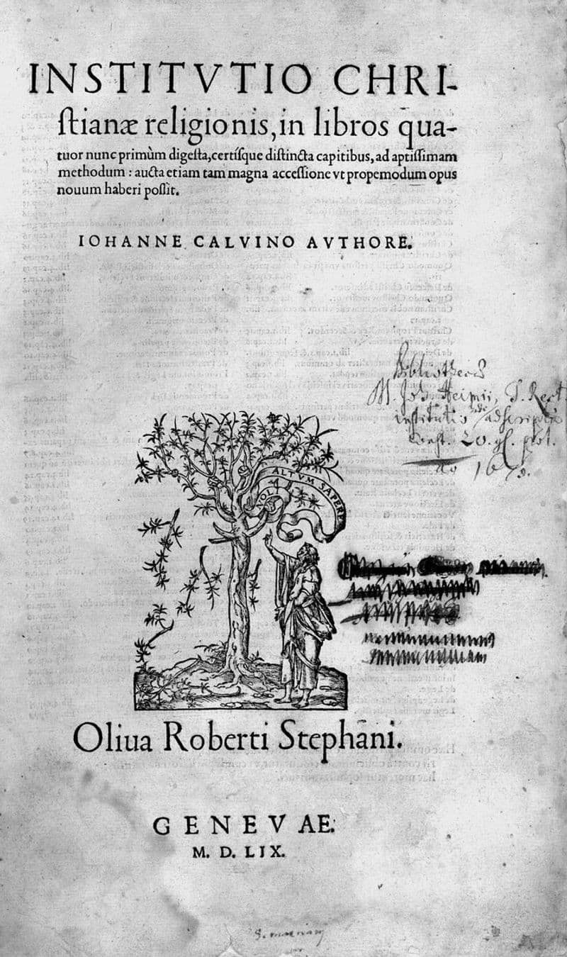 Titulní list Kalvínovy Institutio christianae religionis, 1559