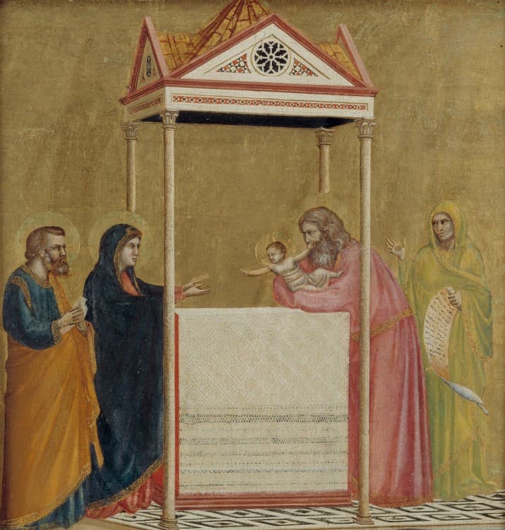 Yaşlı Simeon, Meryem, Yusuf ve Anna'nın önünde İsa'yı kabul ediyor, Giotto'ya atfedilen tablo