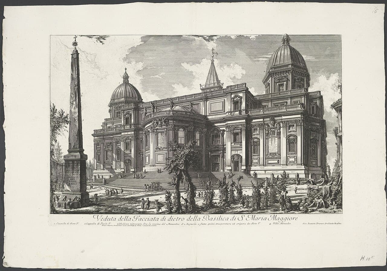 Eskilin dikilitaşıyla Roma Santa Maria Maggiore'nin arka cephesi, Piranesi gravürü