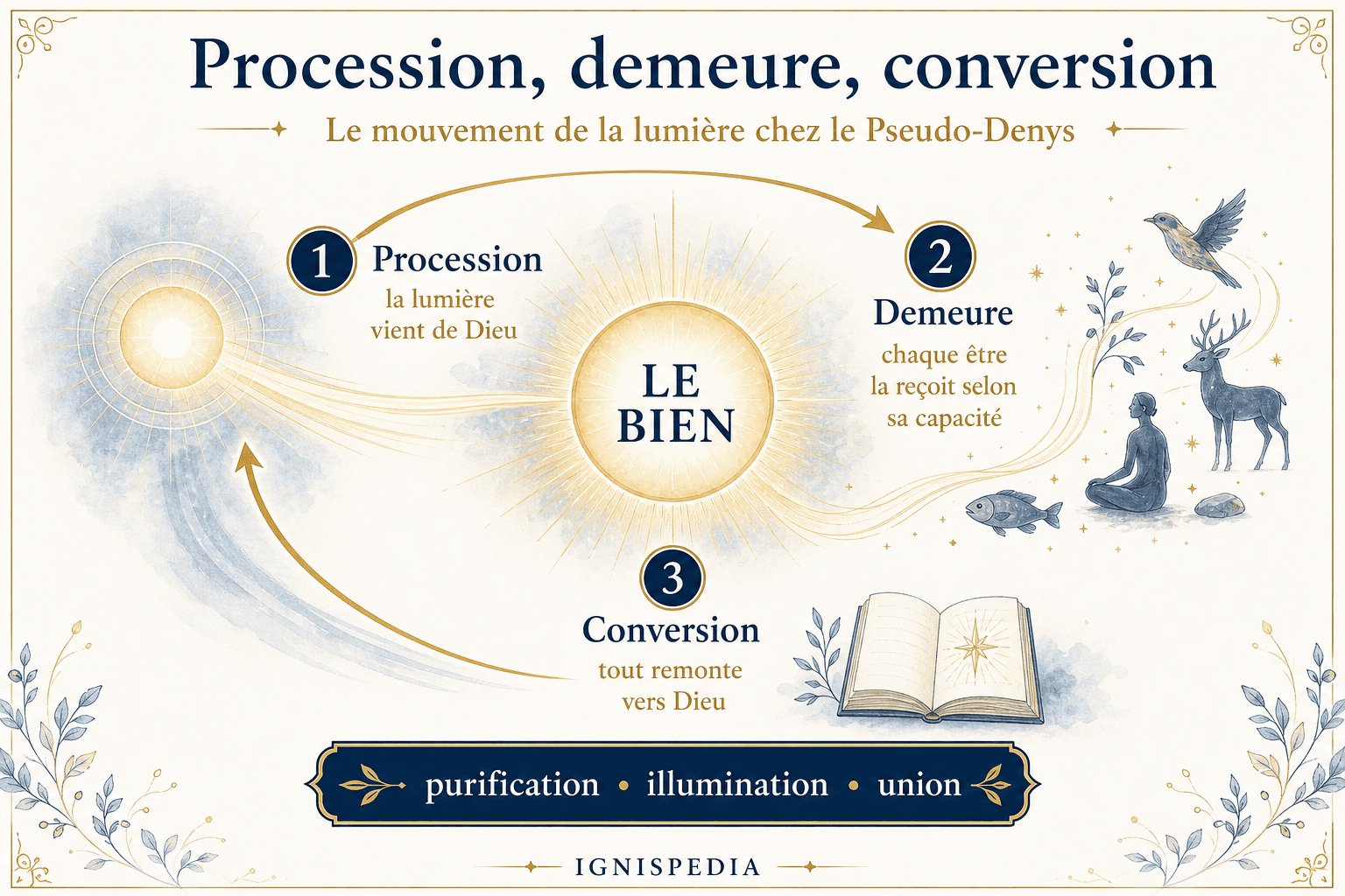 Schéma procession, demeure, conversion : la lumière vient de Dieu et retourne vers Dieu