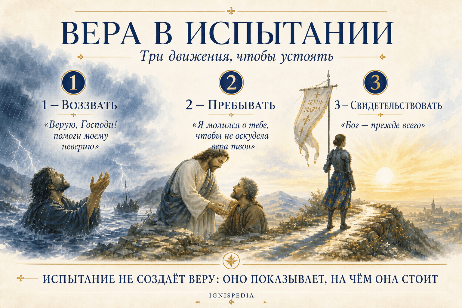 Инфографика трёх движений испытанной веры: взывать, пребывать и свидетельствовать