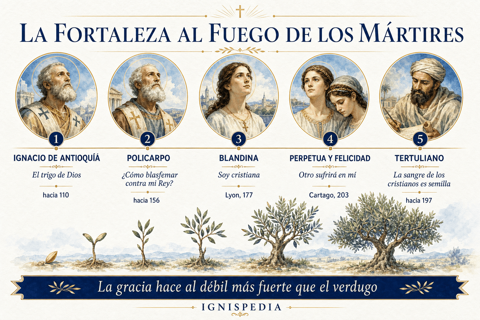 Friso con los testimonios de Ignacio de Antioquía, Policarpo, Blandina, Perpetua, Felicidad y Tertuliano