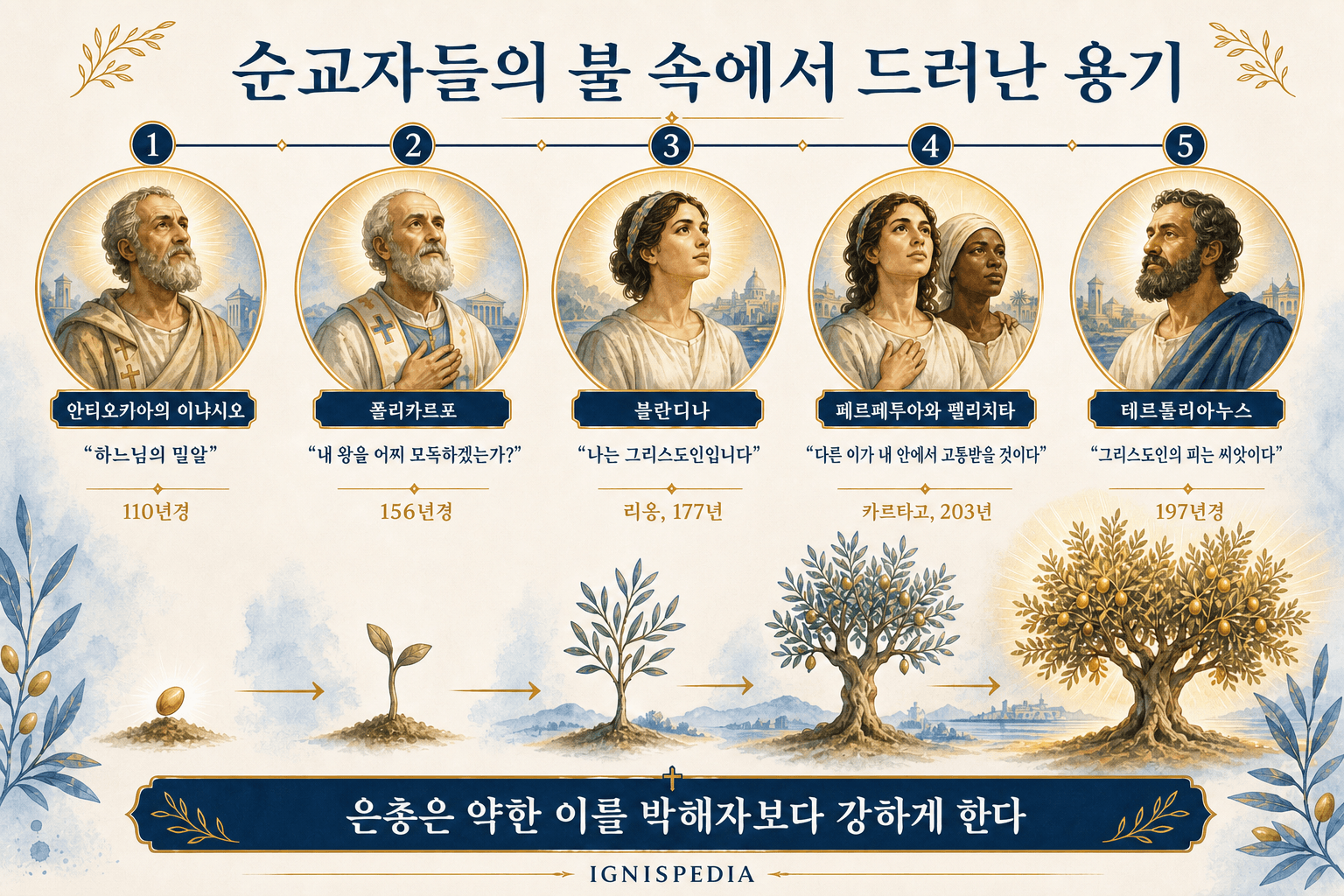 이그나티우스 안티오키아, 폴리캅, 블랑딘, 페르페투아, 펠리시테, 테르툴리아누스의 증언 연대표