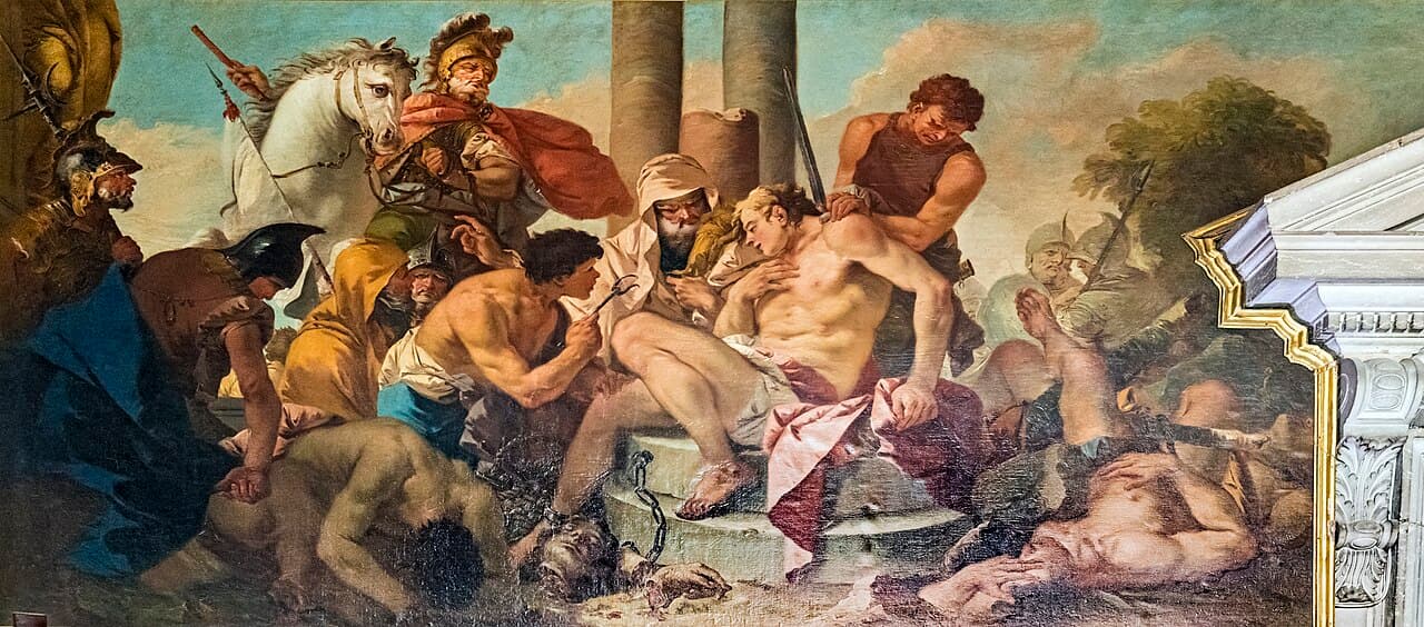 O martírio dos irmãos Macabeus, pintura de Giustino Menescardi