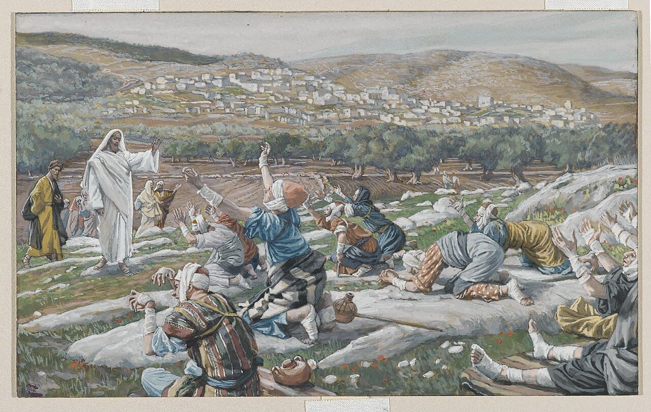 Jésus guérit les dix lépreux, aquarelle de James Tissot