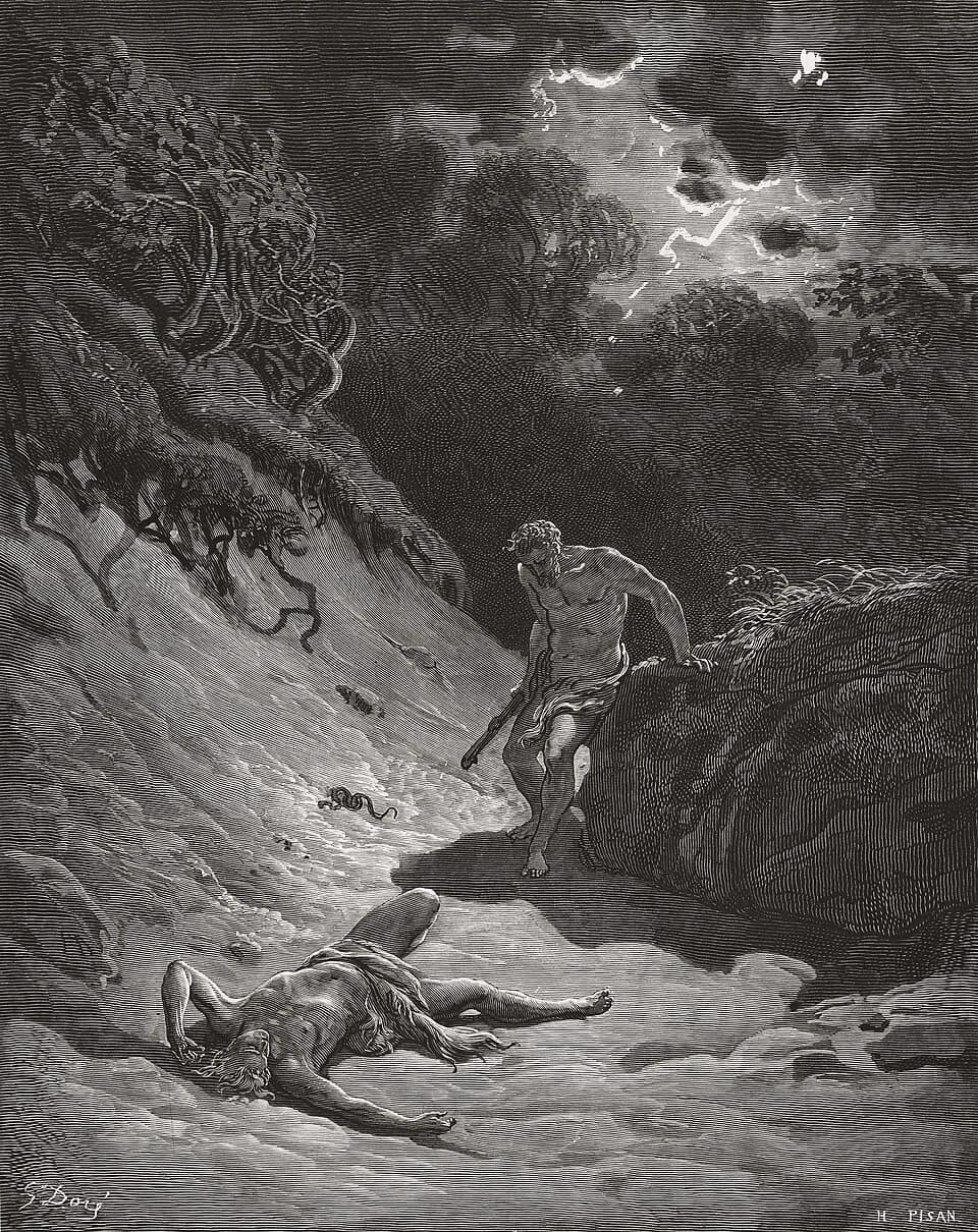 Cain kills Abel, engraving by Gustave Doré published in 1866