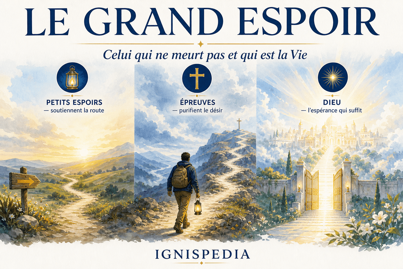 Un pèlerin traverse les petits espoirs et les épreuves vers Dieu, le grand espoir