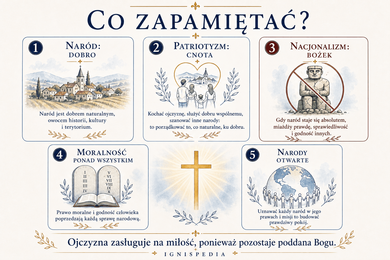 Infografika podsumowująca: naród, patriotyzm, nacjonalizm, moralność i narody otwarte