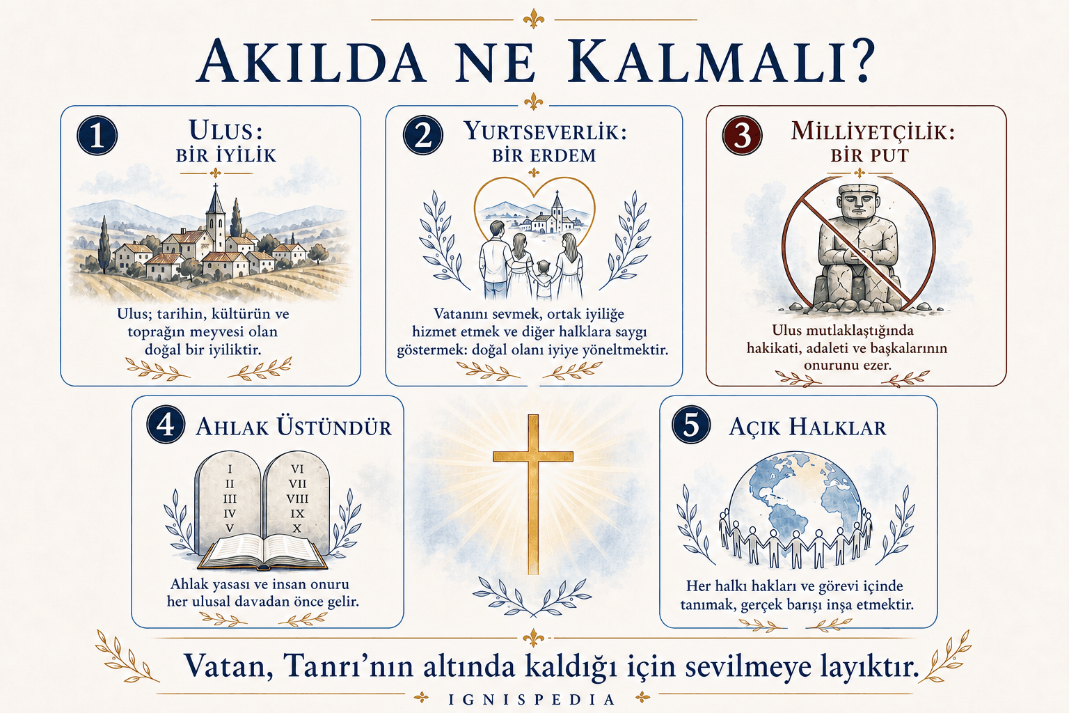 Özet infografik: ulus, yurtseverlik, milliyetçilik, ahlak ve açık halklar