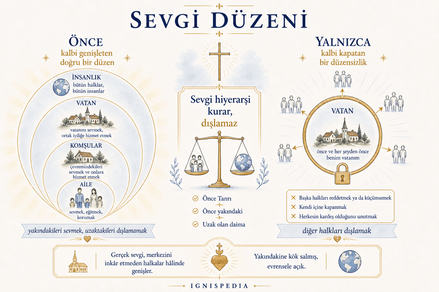 Sevgi düzeni infografiği: Yakınları sevmek, uzaktakileri dışlamadan