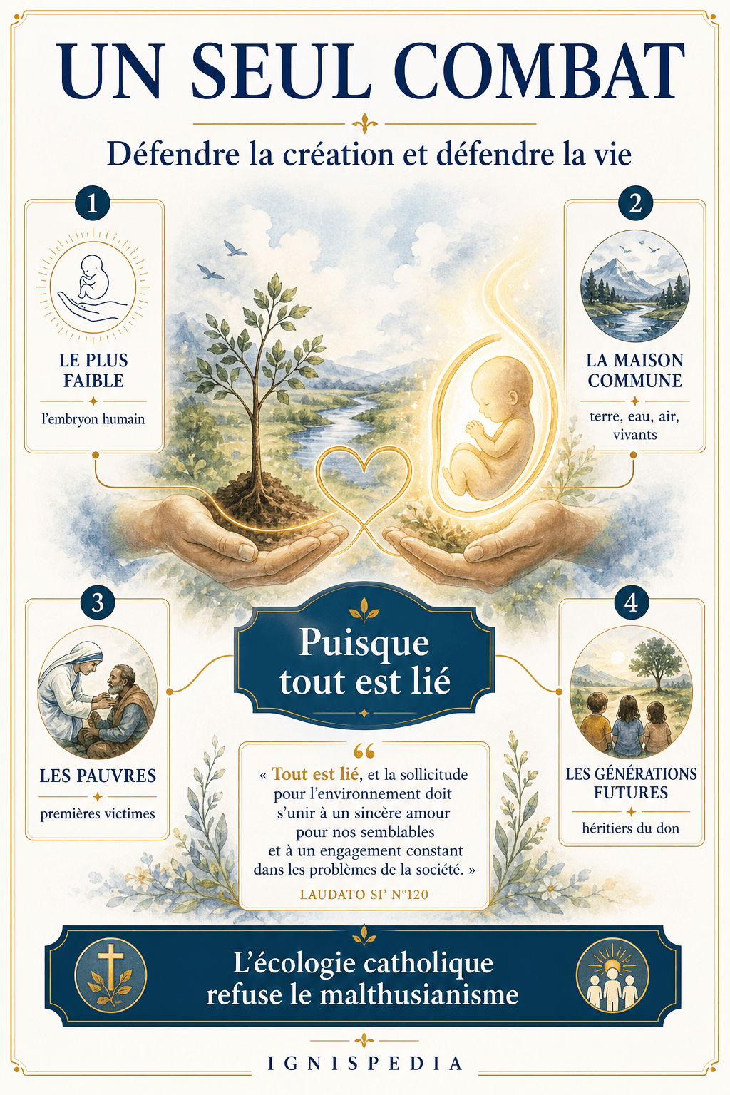 Infographie : la défense de la création et la défense de la vie naissante, un seul combat selon Laudato si' n° 120