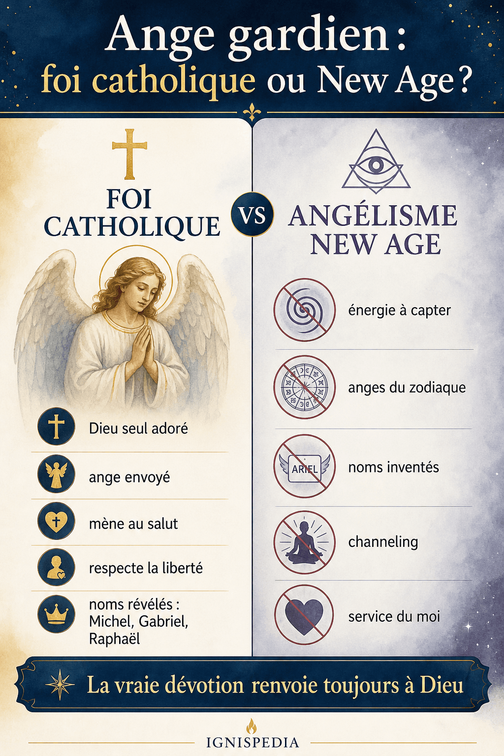 Infographie comparant la doctrine catholique de l'ange gardien et l'angélisme du New Age