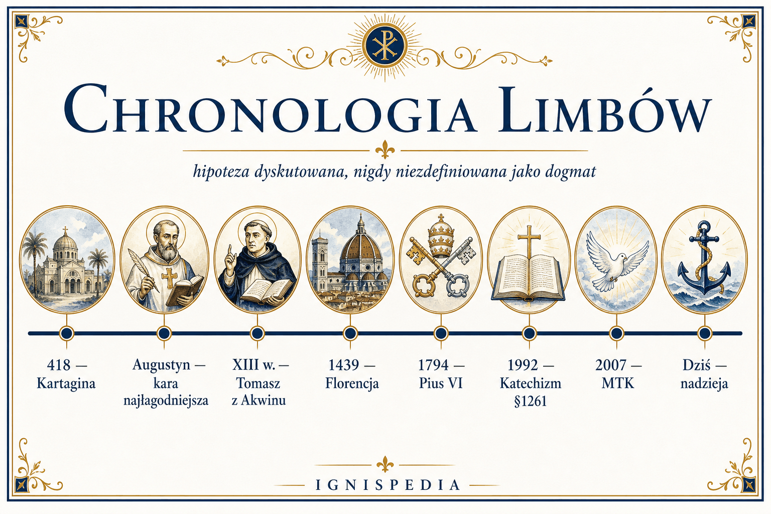 Chronologia nauki o limbusie: Pelagiusz, Augustyn, Kartagina 418, Tomasz z Akwinu, Florencja 1439, Pius VI 1794, Katechizm 1992, dokument z 2007 roku