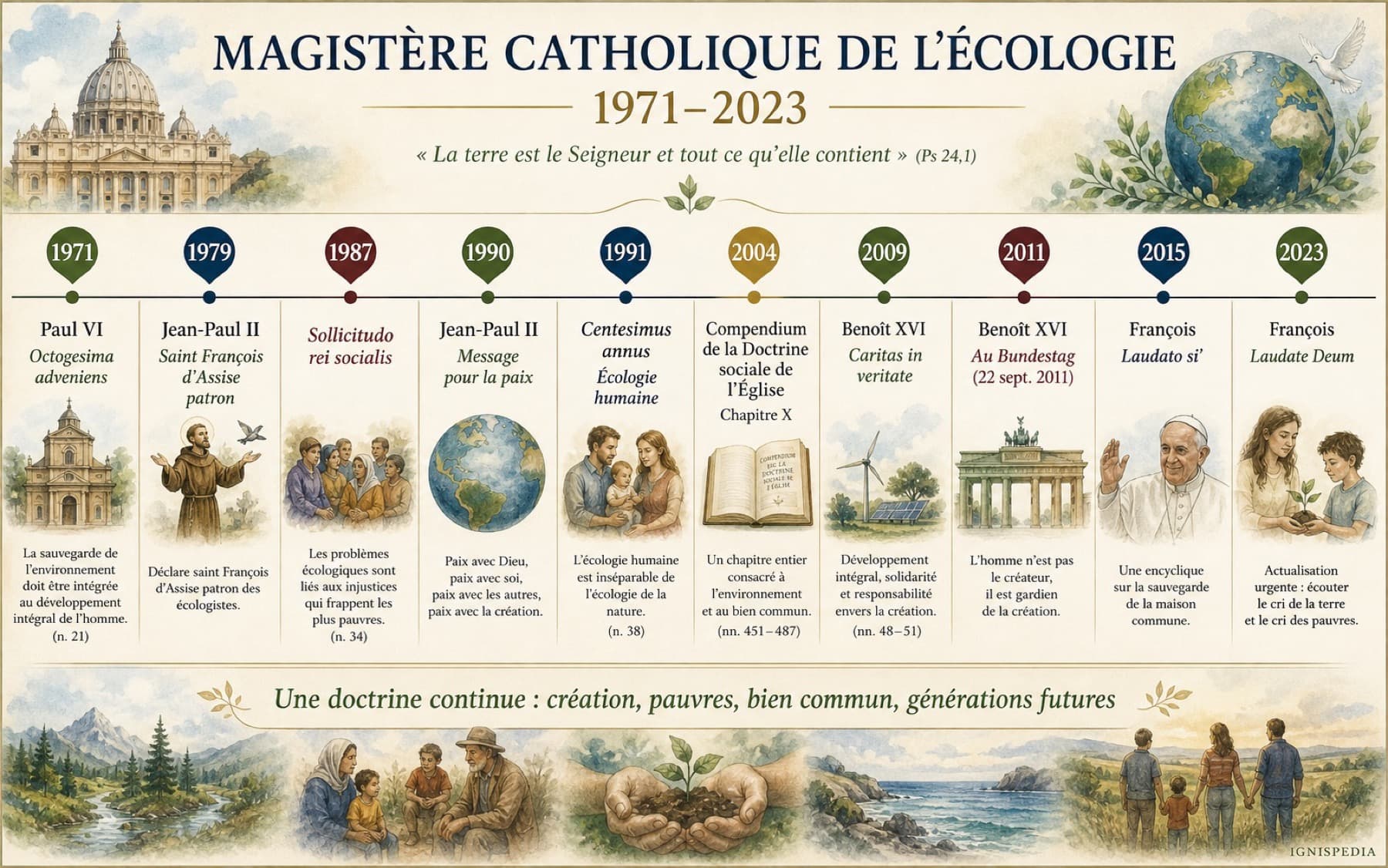 Frise chronologique du magistère catholique sur l'écologie, 1971-2023