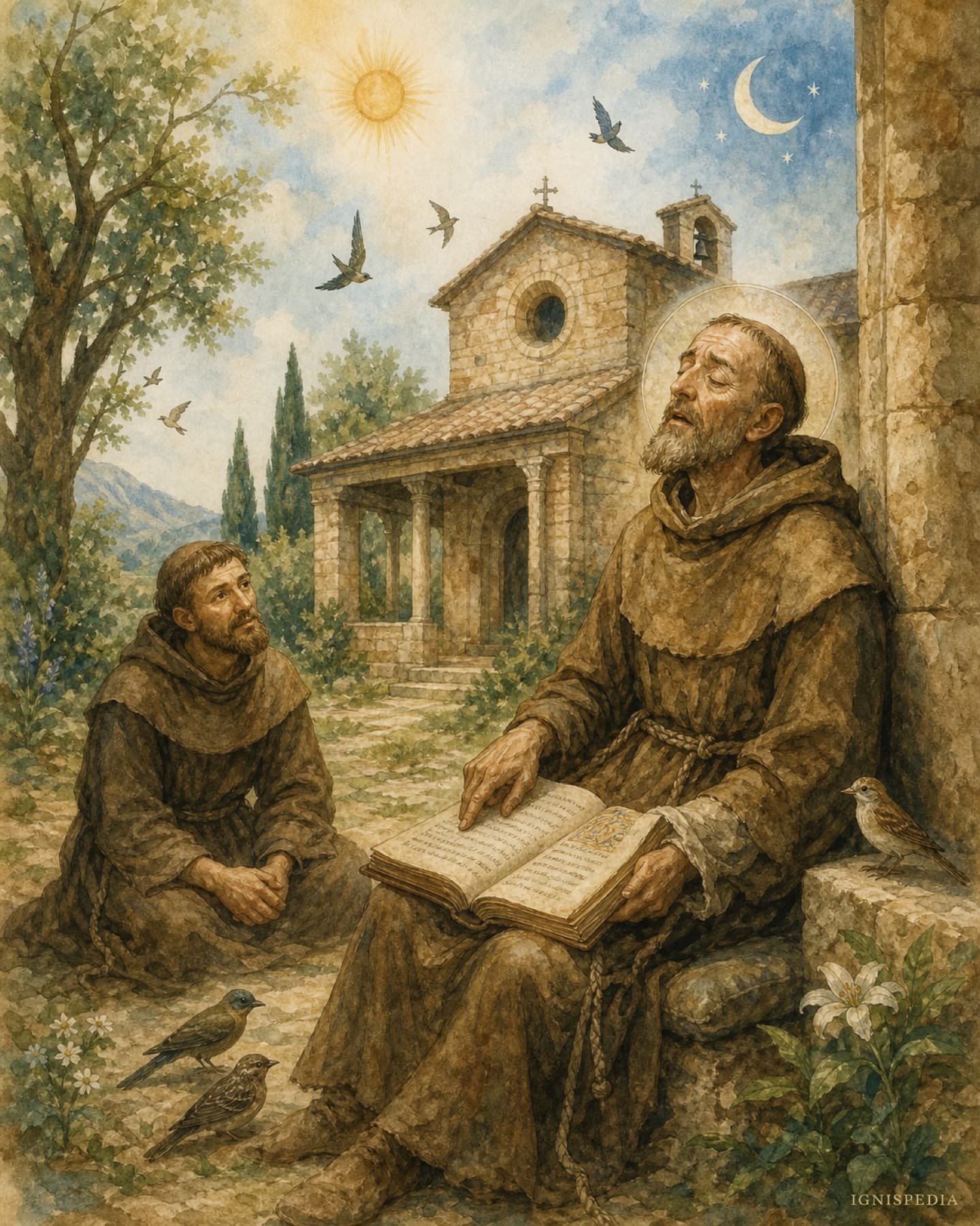 Saint François d'Assise composant le Cantique des créatures à Saint-Damien