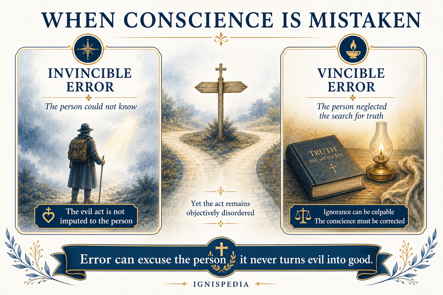 Infographic — erroneous conscience, invincible ignorance and vincible ignorance