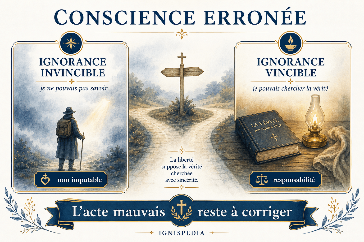 Infographie — conscience erronée, ignorance invincible et ignorance vincible