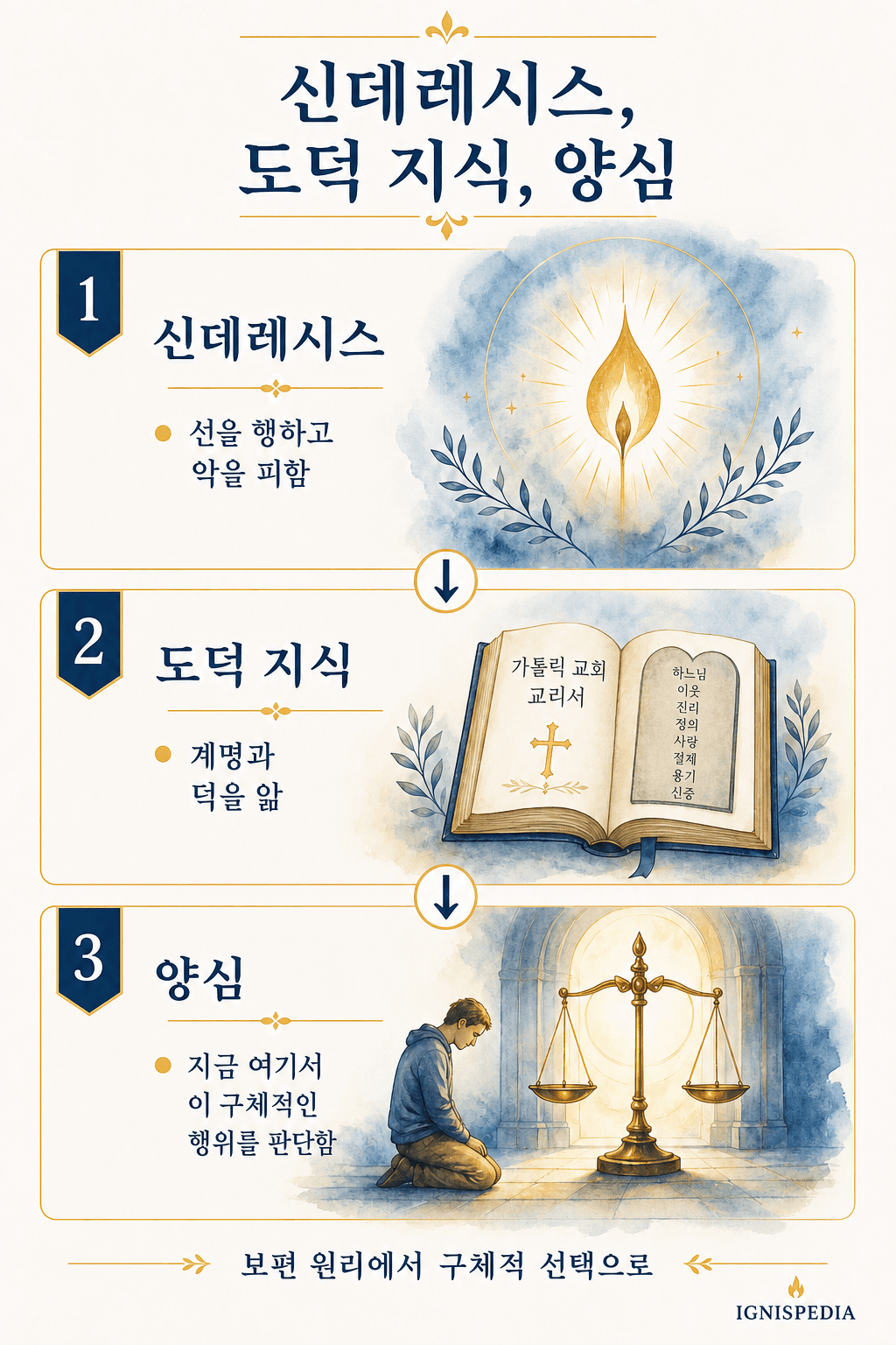 인포그래픽 — 성 토마스 아퀴나스에 따른 신데레시스, 도덕적 지식, 양심의 구분