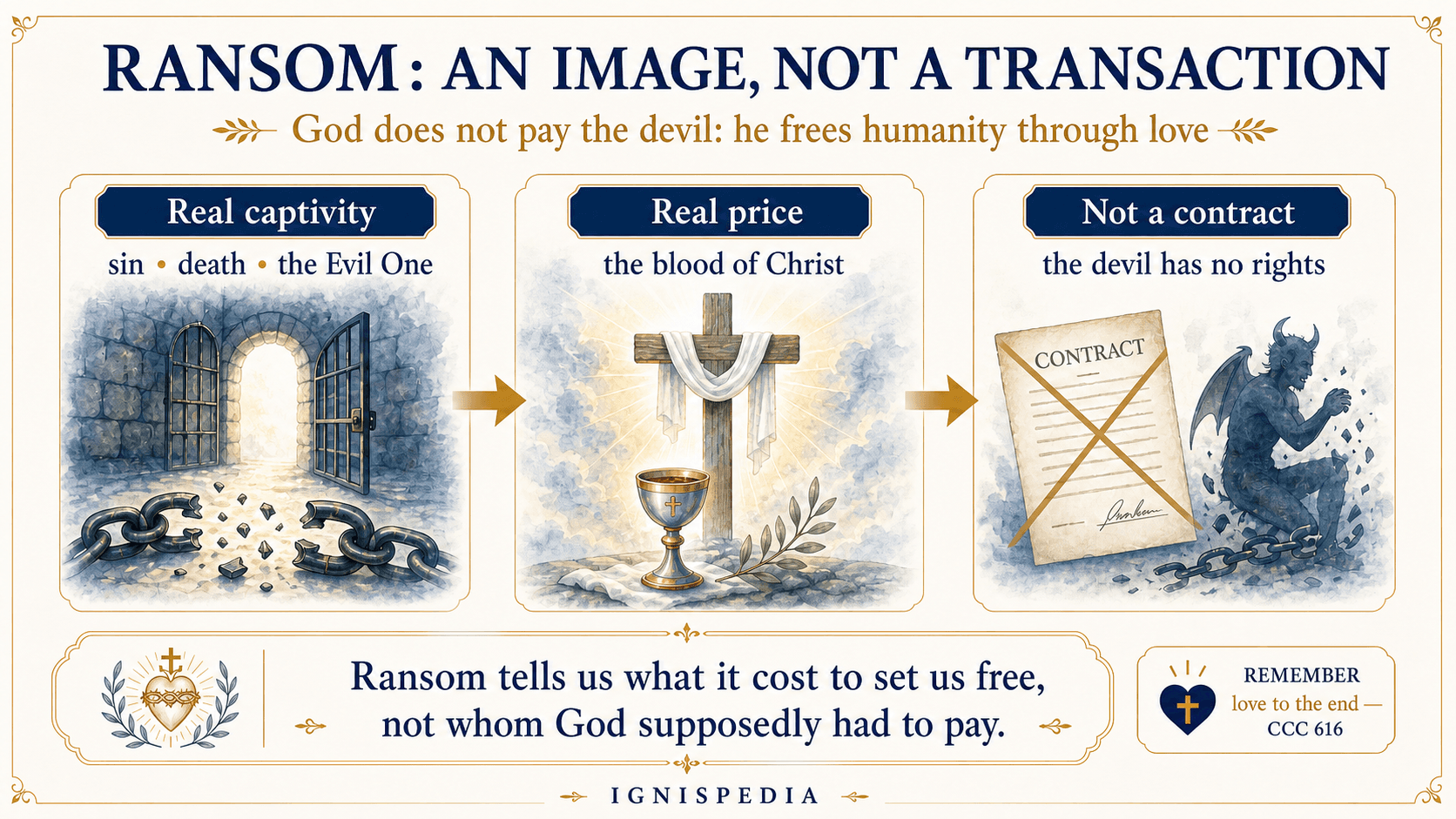 Infographic explaining that the ransom of Redemption is an image of the cost of liberation, not a deal paid to the devil