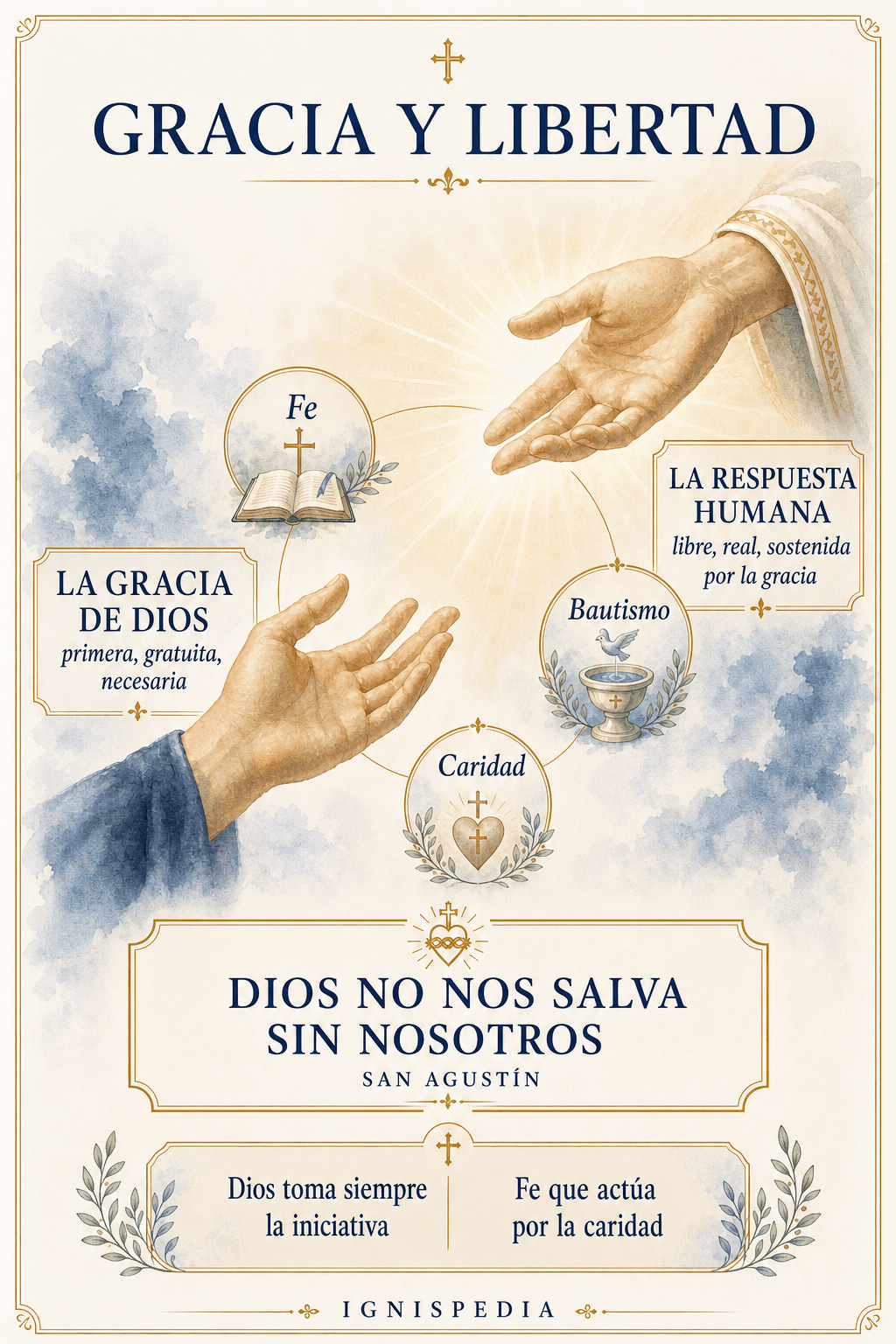 Infografía sobre la gracia primera de Dios y la respuesta libre del hombre