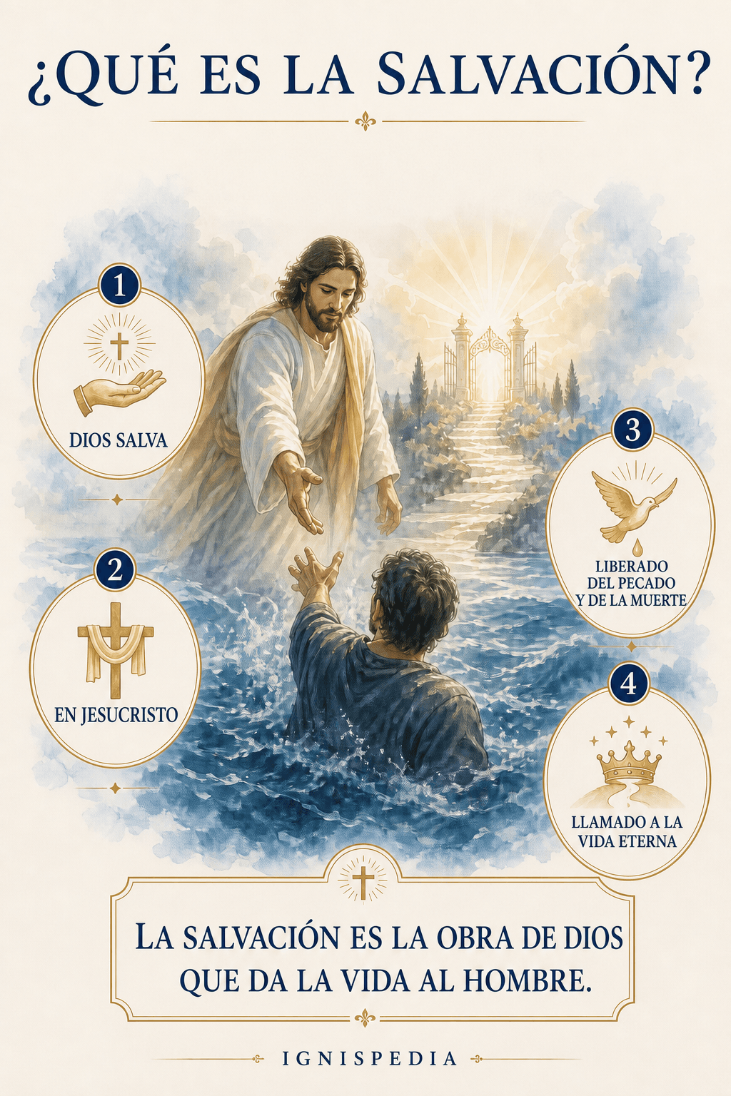 El Cristo Salvador tendiendo la mano al hombre sacado de las aguas — la salvación como liberación del pecado y de la muerte y don de la vida divina