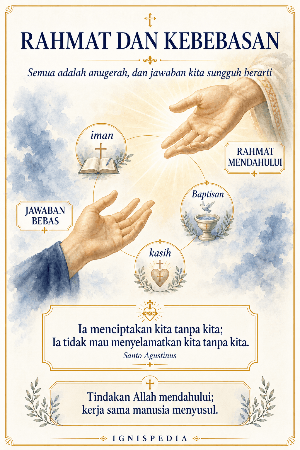 Infografis tentang kasih karunia Allah yang mendahului dan jawaban bebas manusia