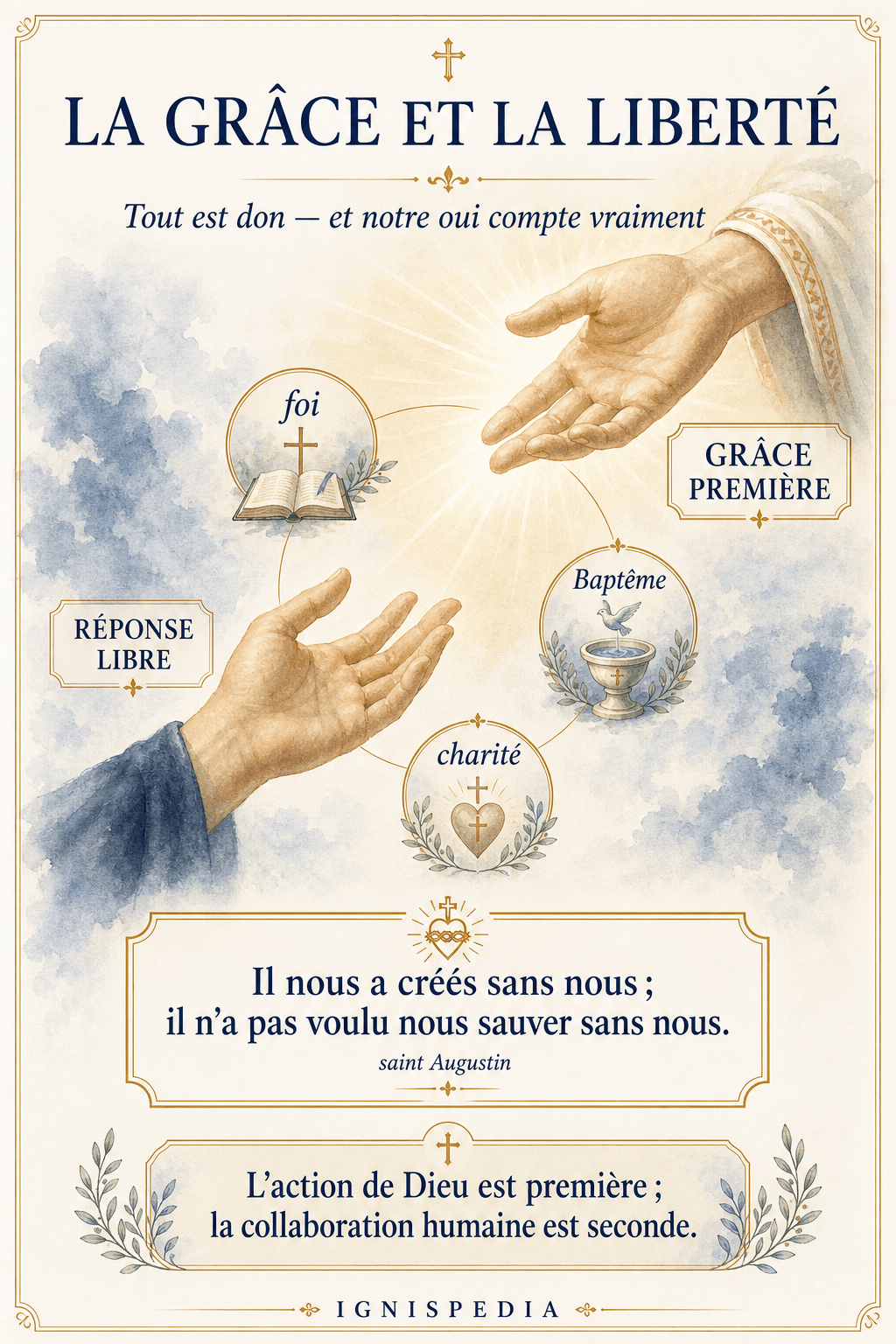 Infographie sur la grâce première de Dieu et la réponse libre de l'homme