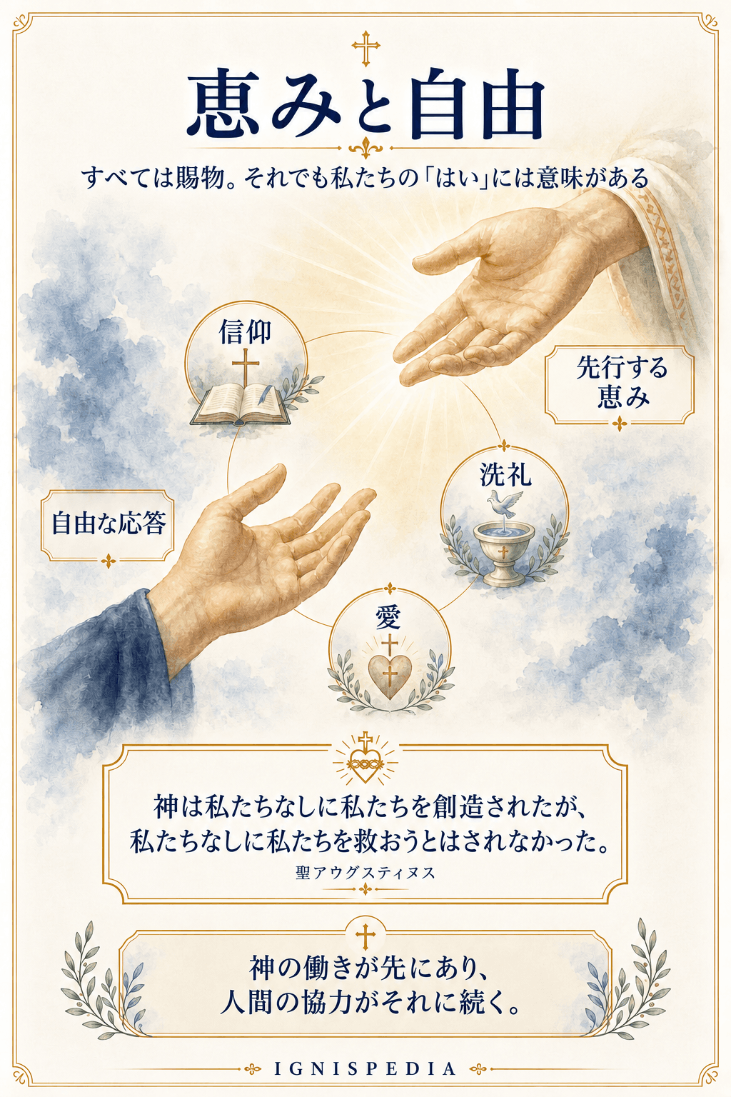 神の先行の恵みと人間の自由な応答についてのインフォグラフィック