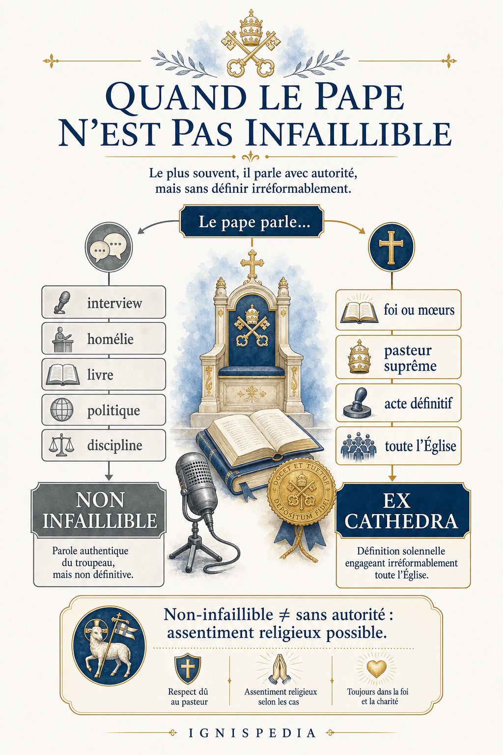 Infographie de décision expliquant quand une parole du pape n'est pas infaillible et quand elle peut relever de l'ex cathedra.