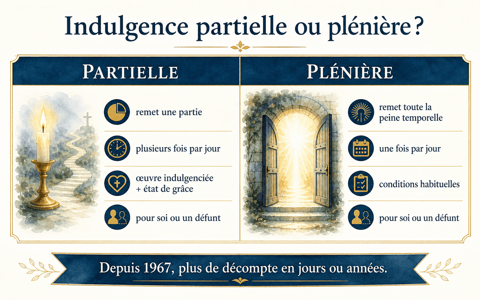 Infographie comparative : indulgence partielle et indulgence plénière