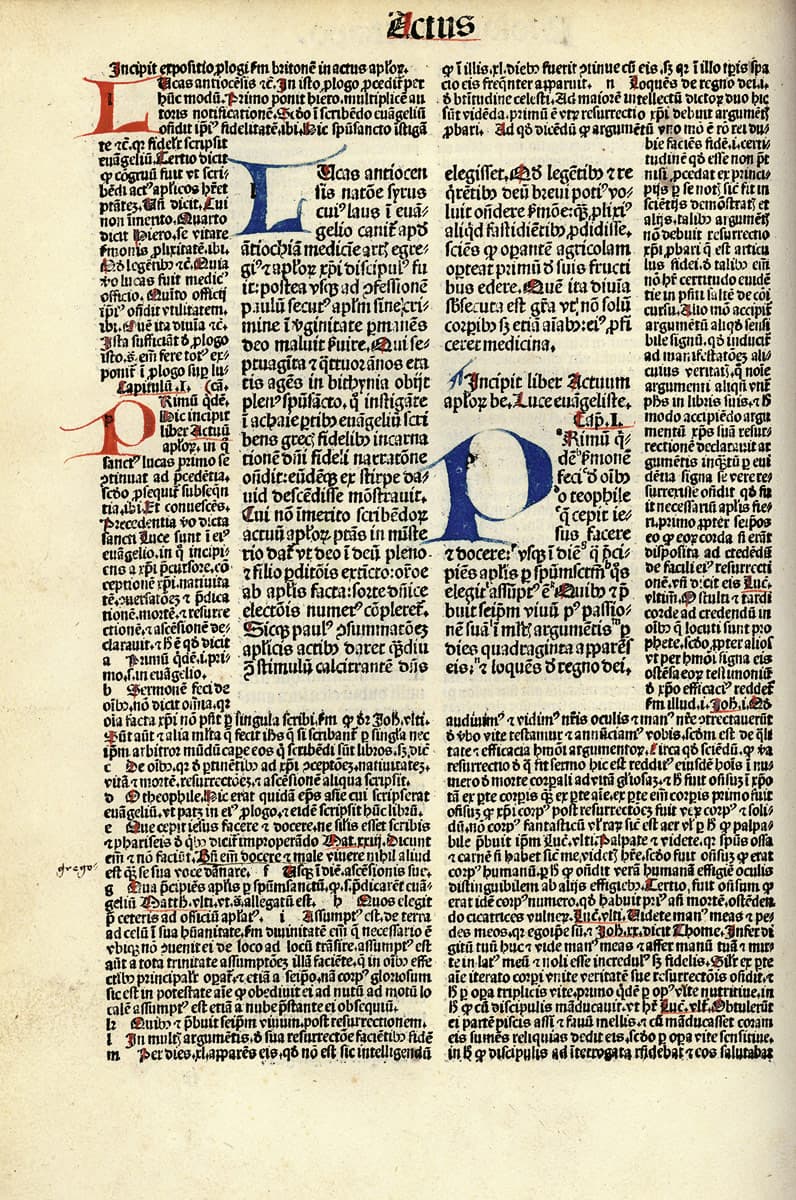 Eine Seite von 1492 mit der Postille des Nikolaus von Lyra