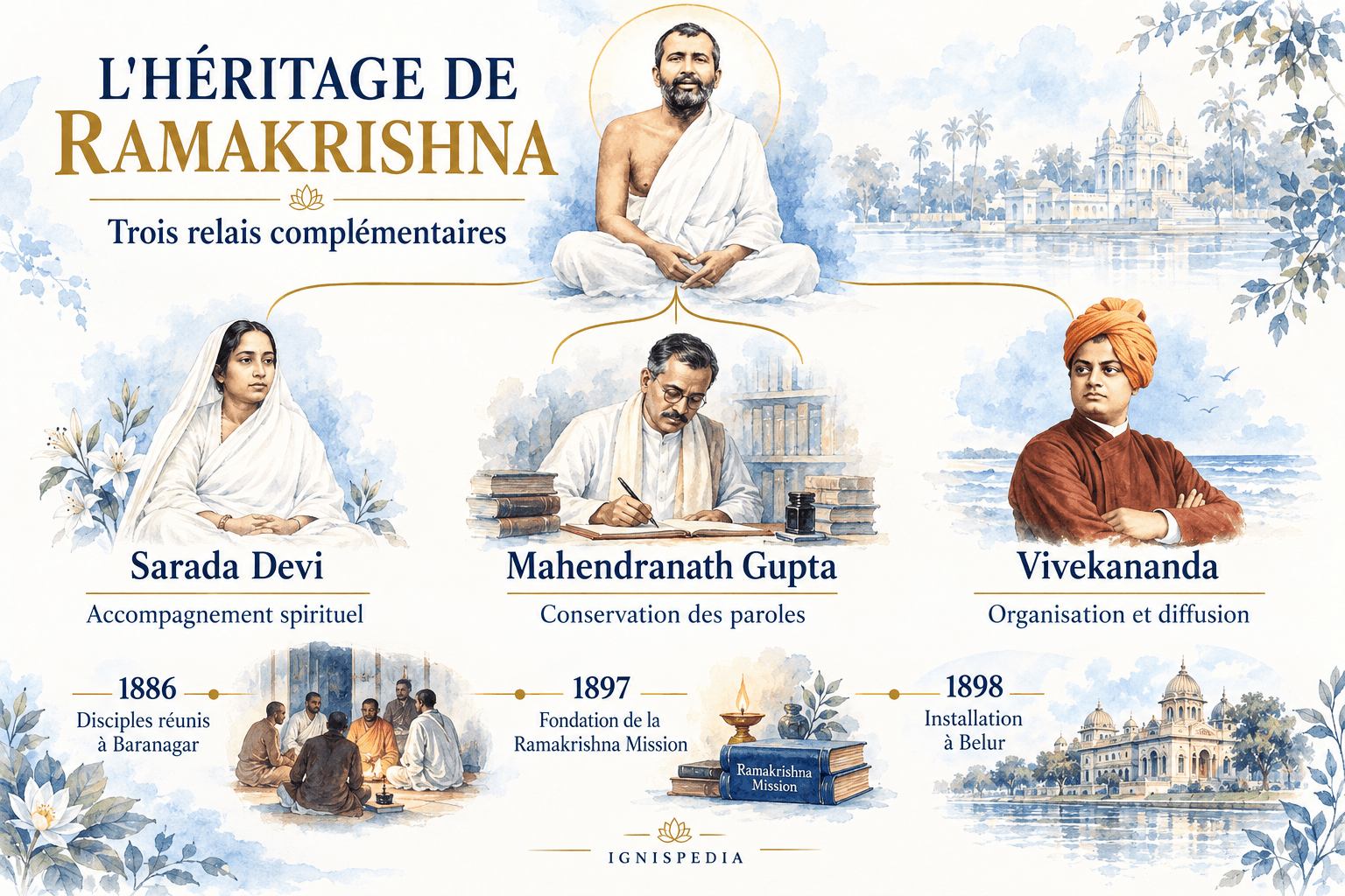 Tre anelli della posterità di Ramakrishna: Sarada Devi, Mahendranath Gupta e Vivekananda