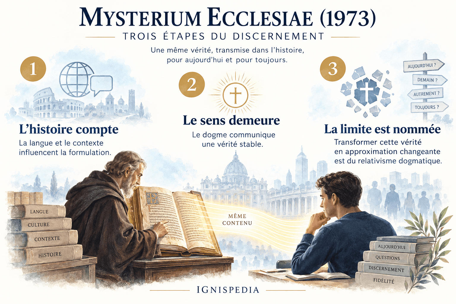 Les trois étapes de Mysterium Ecclesiae : reconnaître l'histoire des formulations, préserver le sens et refuser le relativisme dogmatique